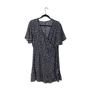 Black & White Floral Wrap Dress Short Sleeves Lightweight Womens Size M